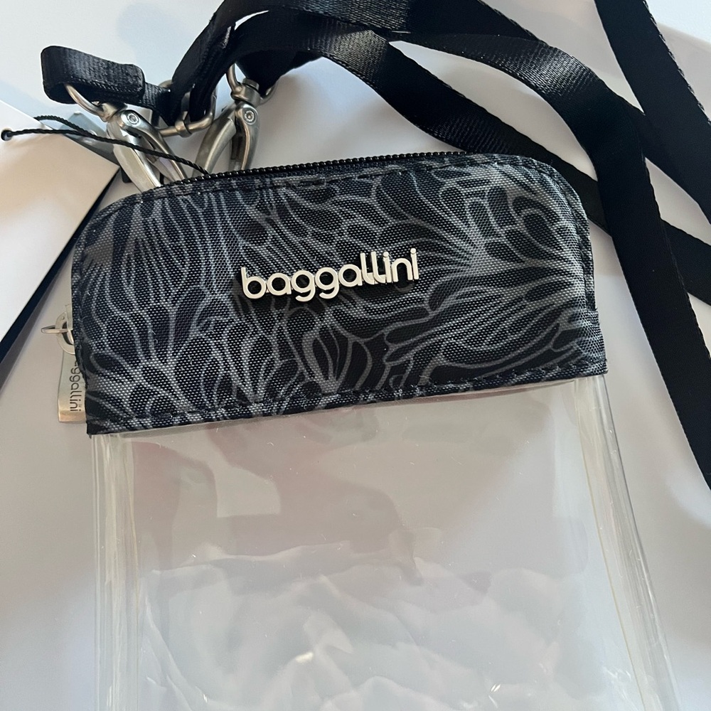 Baggallini Black and Clear Floral Pouch, NWT, small